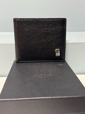 Dunhill Black Pebbled Leather Bifold Wallet with Silver Logo